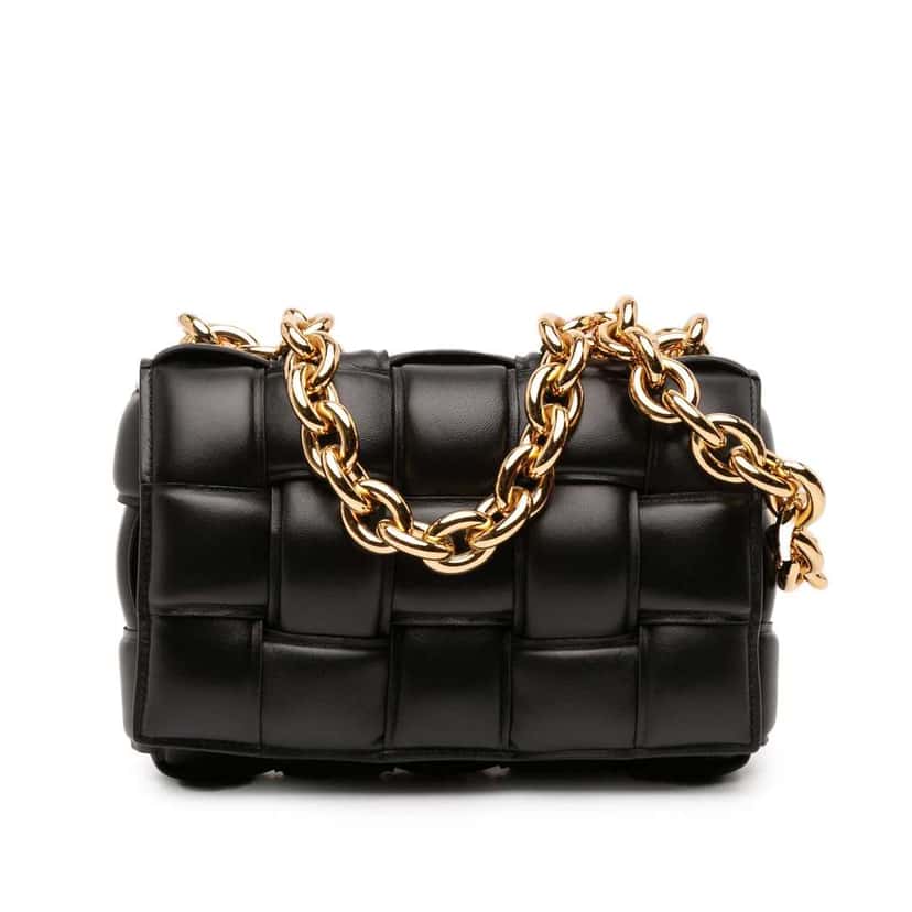 Bottega Veneta Nappa Intrecciato Padded Chain Cassette Satchel Black Leather Very good condition - Front View