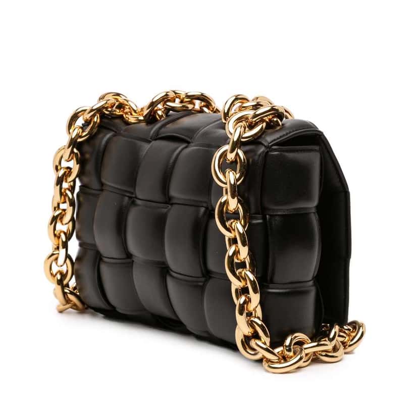 Bottega Veneta Nappa Intrecciato Padded Chain Cassette Satchel Black Leather Very good condition - Back View