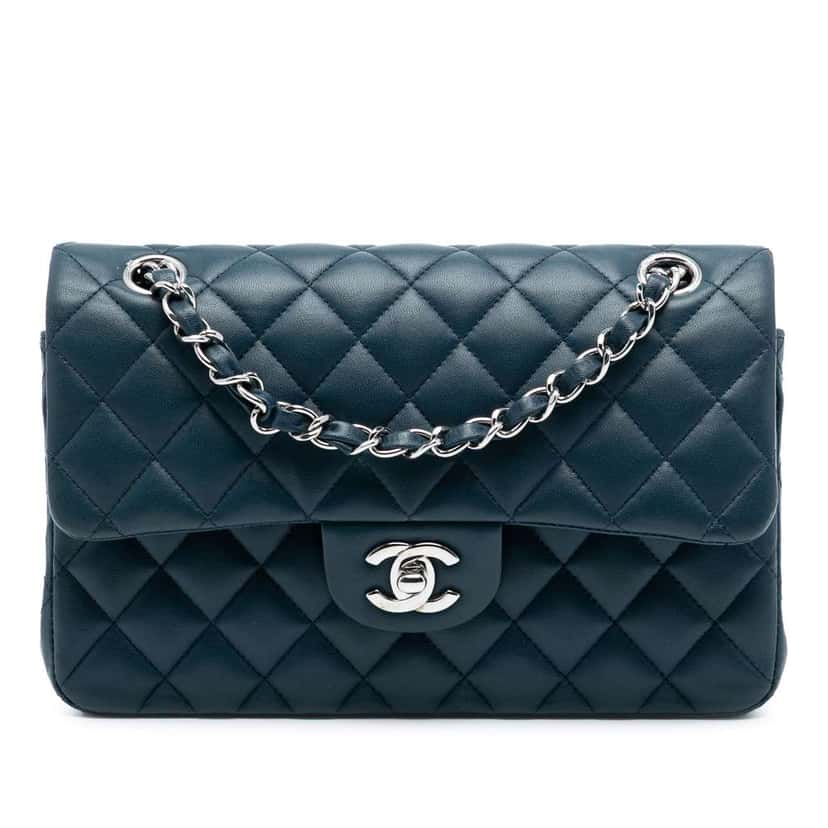 Chanel Small Classic Lambskin Double Flap Blue Leather Good condition - Front View