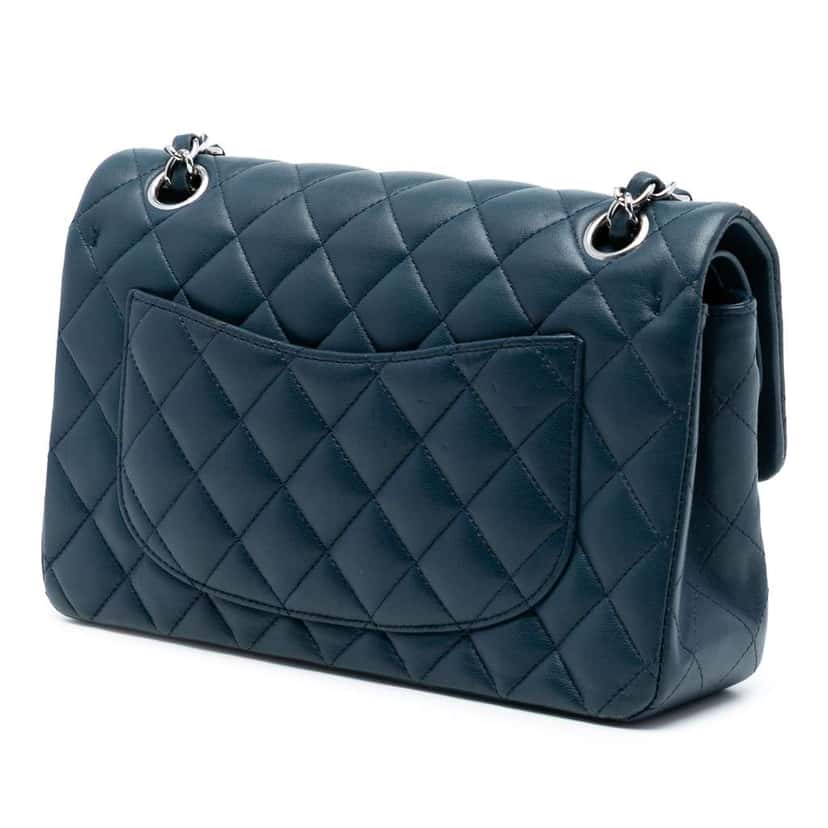 Chanel Small Classic Lambskin Double Flap Blue Leather Good condition - Back View