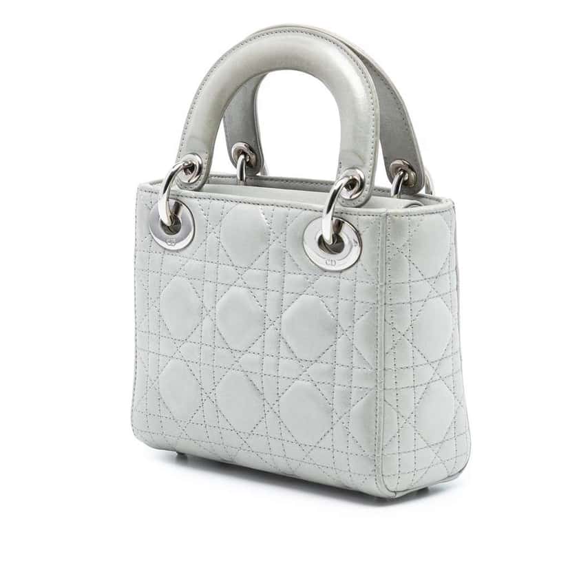 Dior Mini Iridescent Lambskin Cannage Lady Dior Silver Leather Good condition - Back View