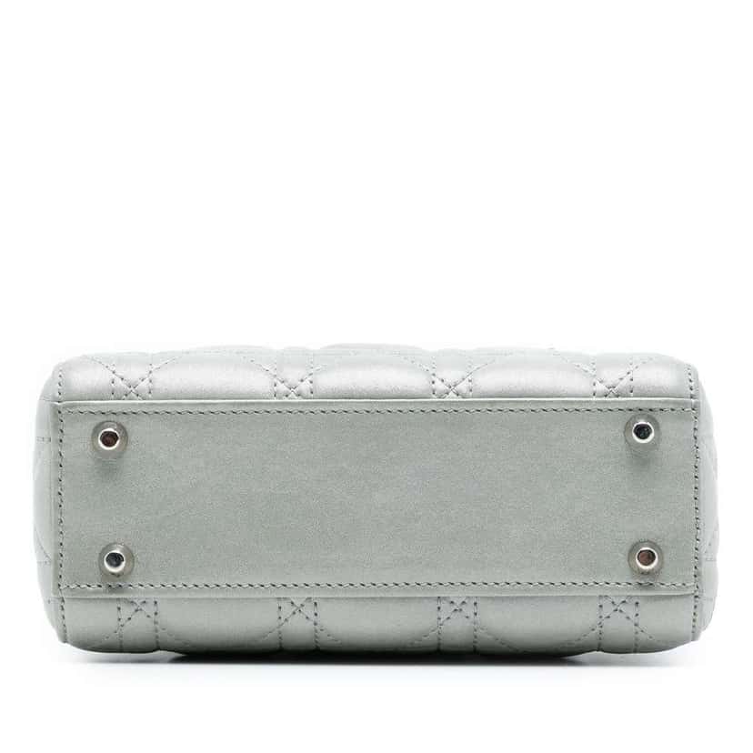Dior Mini Iridescent Lambskin Cannage Lady Dior Silver Leather Good condition - Inside View