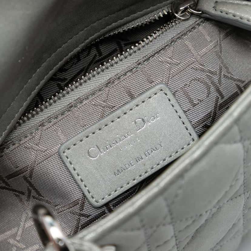 Dior Mini Iridescent Lambskin Cannage Lady Dior Silver Leather Good condition - Model View