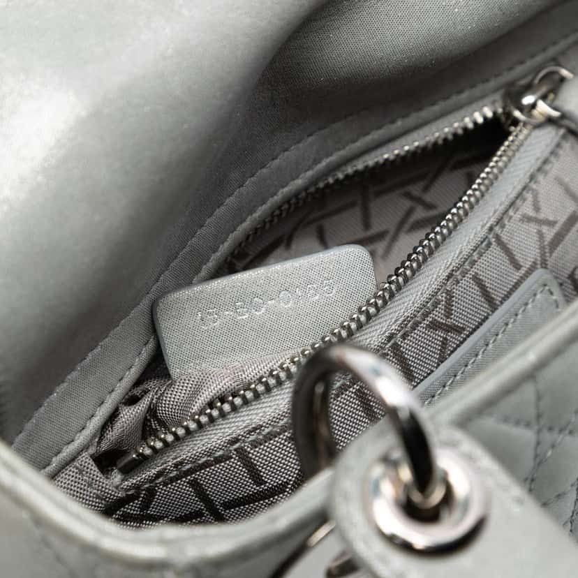 Dior Mini Iridescent Lambskin Cannage Lady Dior Silver Leather Good condition - Box View