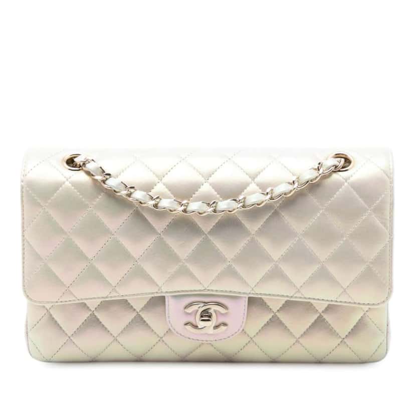 Chanel Medium Classic Iridescent Lambskin Double Flap Gold Leather Good condition - Front View