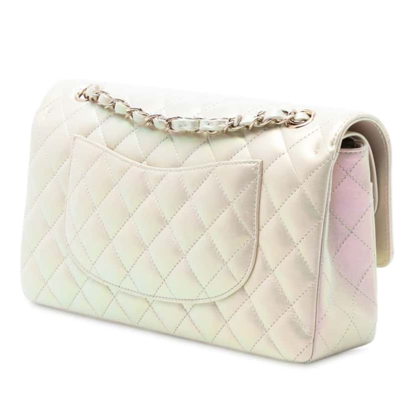 Chanel Medium Classic Iridescent Lambskin Double Flap Gold Leather Good condition - Back View