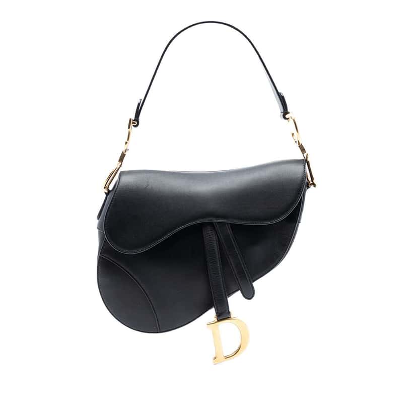 Dior Smooth Calfskin Saddle Bag Black Leather Good condition - Front View