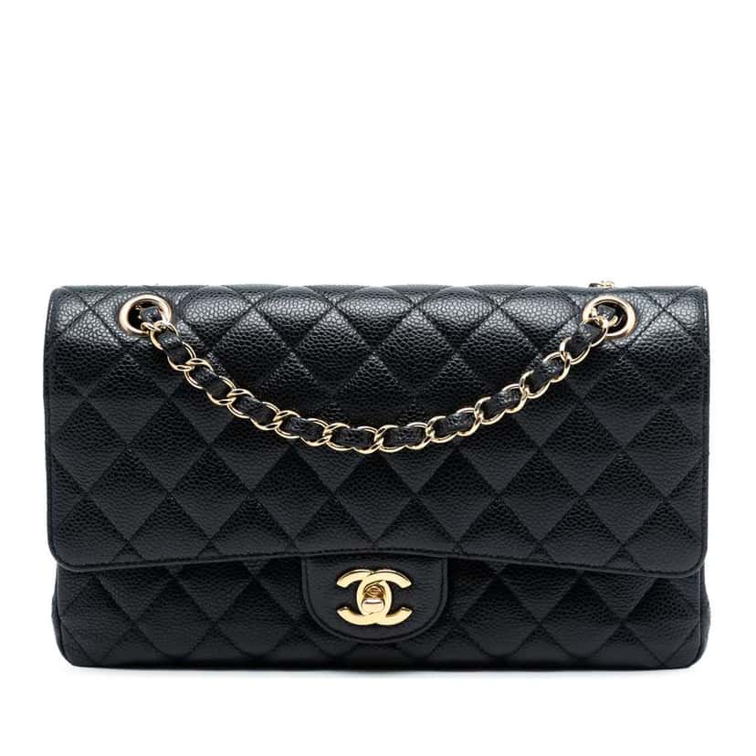 Chanel Medium Classic Caviar Double Flap Black Leather Good condition - Front View