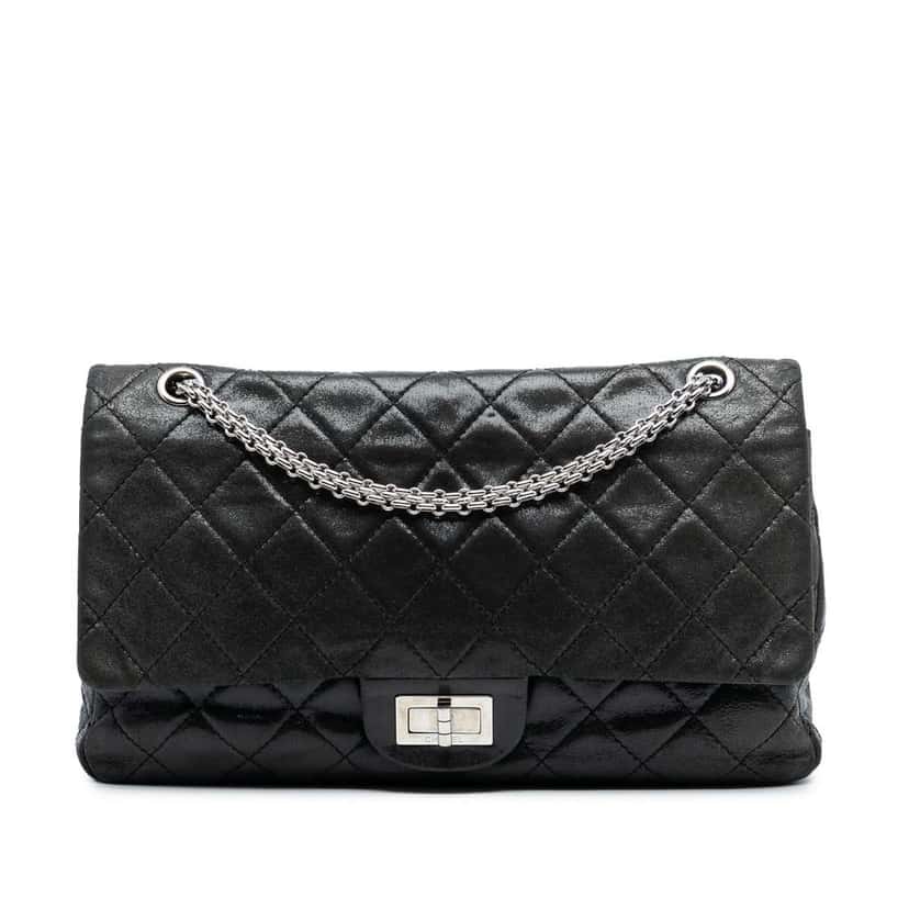 Chanel Iridescent Quilted Lambskin Reissue 2.55 Double Flap 227 Black Leather Good condition - Front View