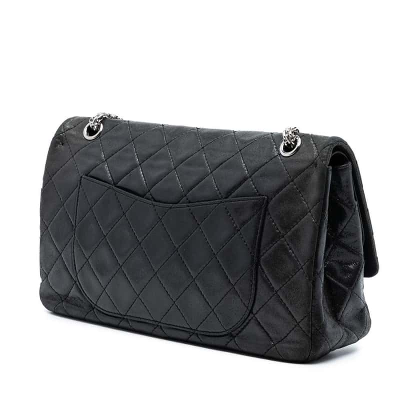Chanel Iridescent Quilted Lambskin Reissue 2.55 Double Flap 227 Black Leather Good condition - Back View