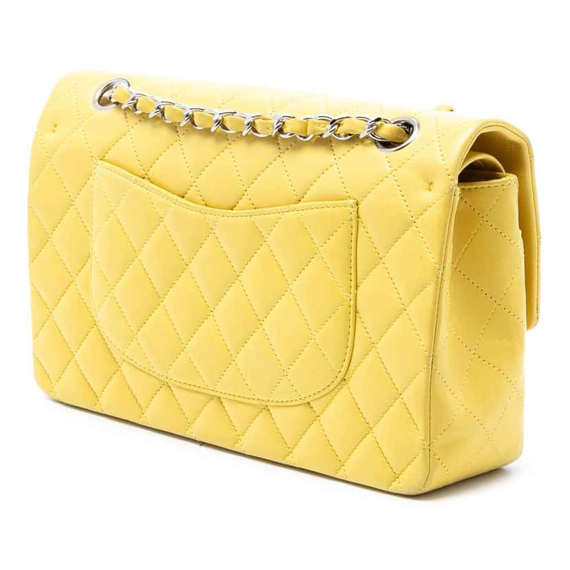Chanel Medium Classic Lambskin Double Flap Yellow Leather Good condition - Back View