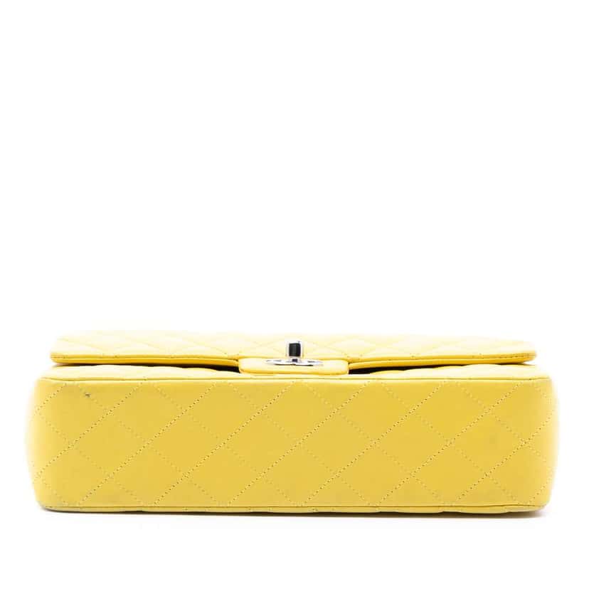 Chanel Medium Classic Lambskin Double Flap Yellow Leather Good condition - Inside View