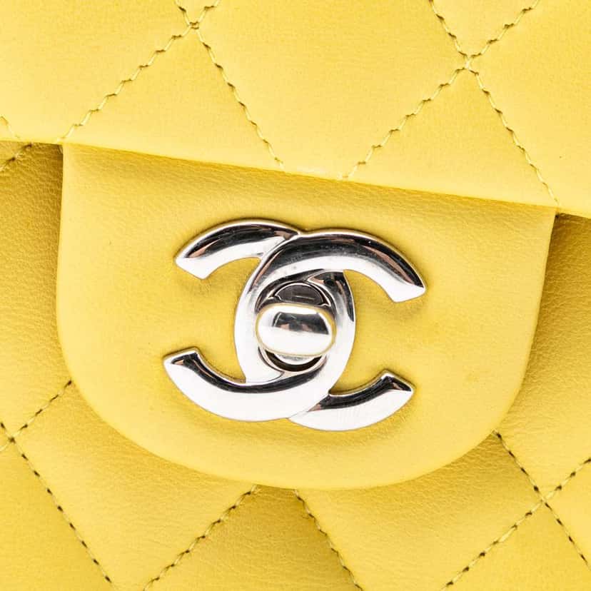 Chanel Medium Classic Lambskin Double Flap Yellow Leather Good condition - Box View