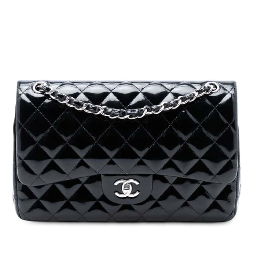 Chanel Jumbo Classic Patent Double Flap Black Leather Good condition - Front View