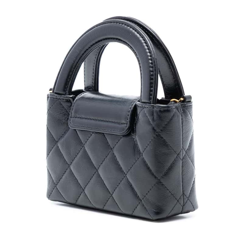 Chanel Mini Nano Aged Calfskin Kelly Shopper Bag Black Leather Very good condition - Back View