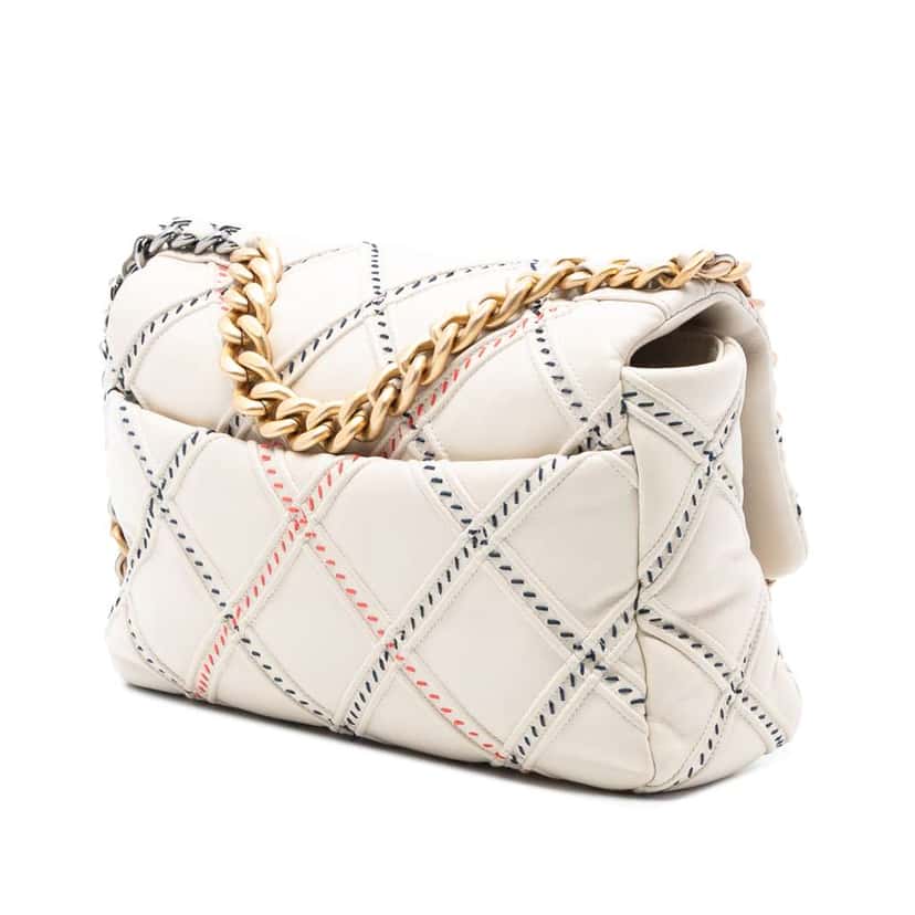 Chanel Medium Lambskin Stitched 19 Flap White Leather Very good condition - Back View