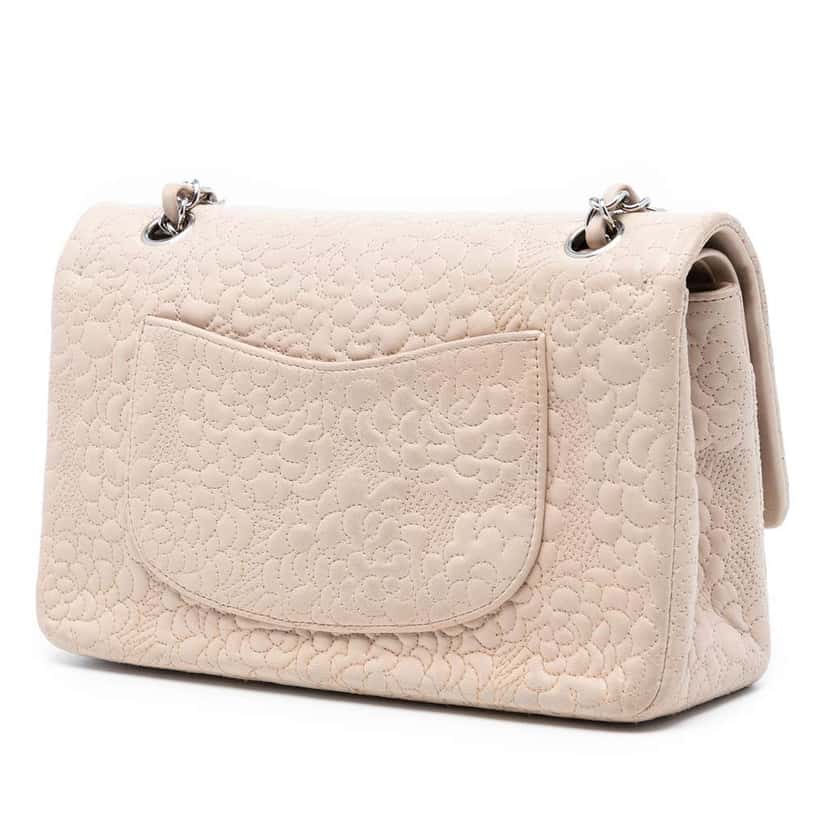 Chanel Medium Classic Lambskin Camellia Stitched Double Flap Brown Leather Good condition - Back View