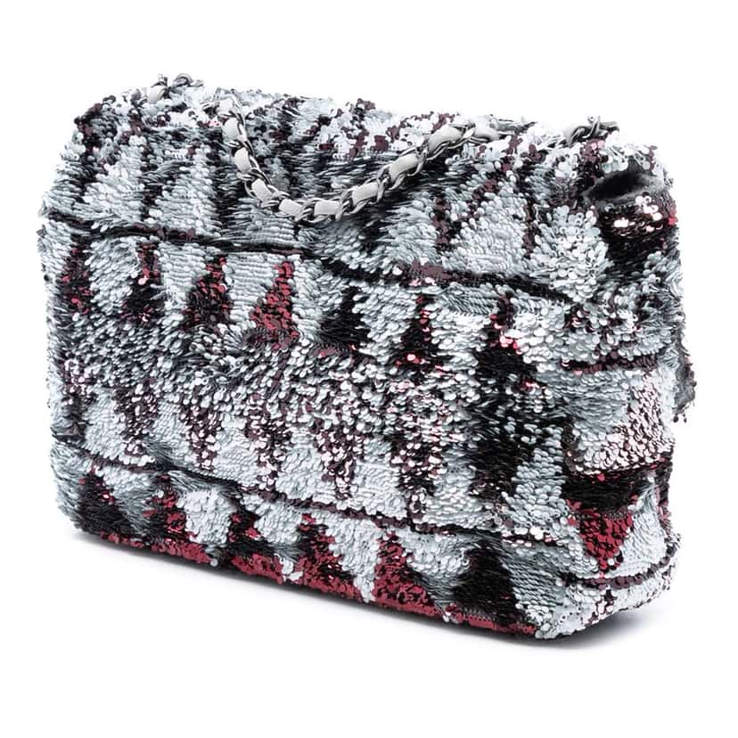 Chanel Mini Rectangular Sequin Single Flap Silver Satin Good condition - Back View