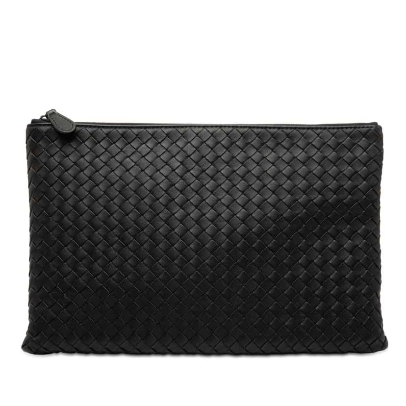 Bottega Veneta Nappa Intrecciato Clutch Black Leather Good condition - Front View