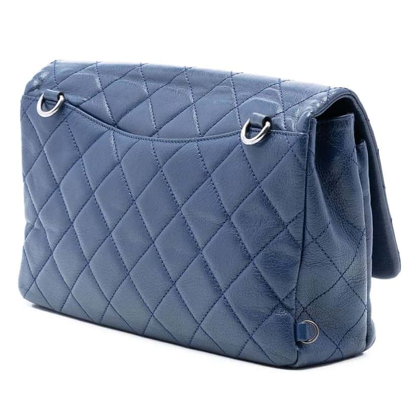 Chanel Large Quilted Goatskin Double Carry Waist Chain Flap Blue Leather Very good condition - Back View