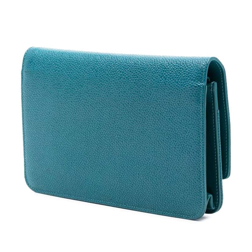 Chanel CC Caviar Wallet On Chain Blue Leather Very good condition - Back View