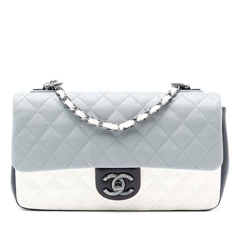 Chanel Medium Classic Tricolor Lambskin Single Flap Grey Leather Good condition - Front View