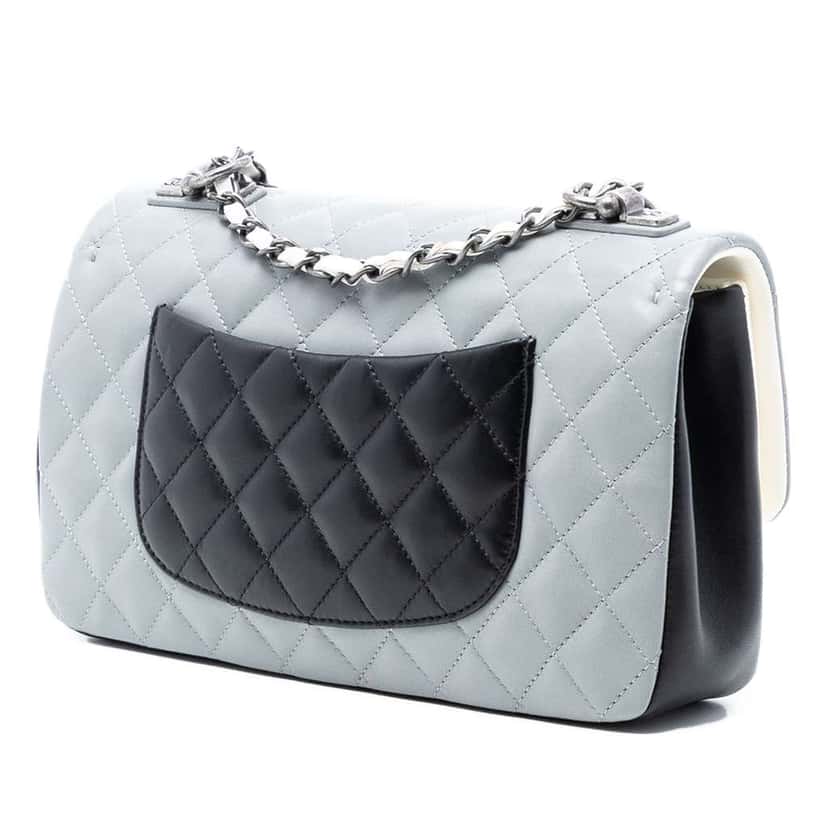 Chanel Medium Classic Tricolor Lambskin Single Flap Grey Leather Good condition - Back View