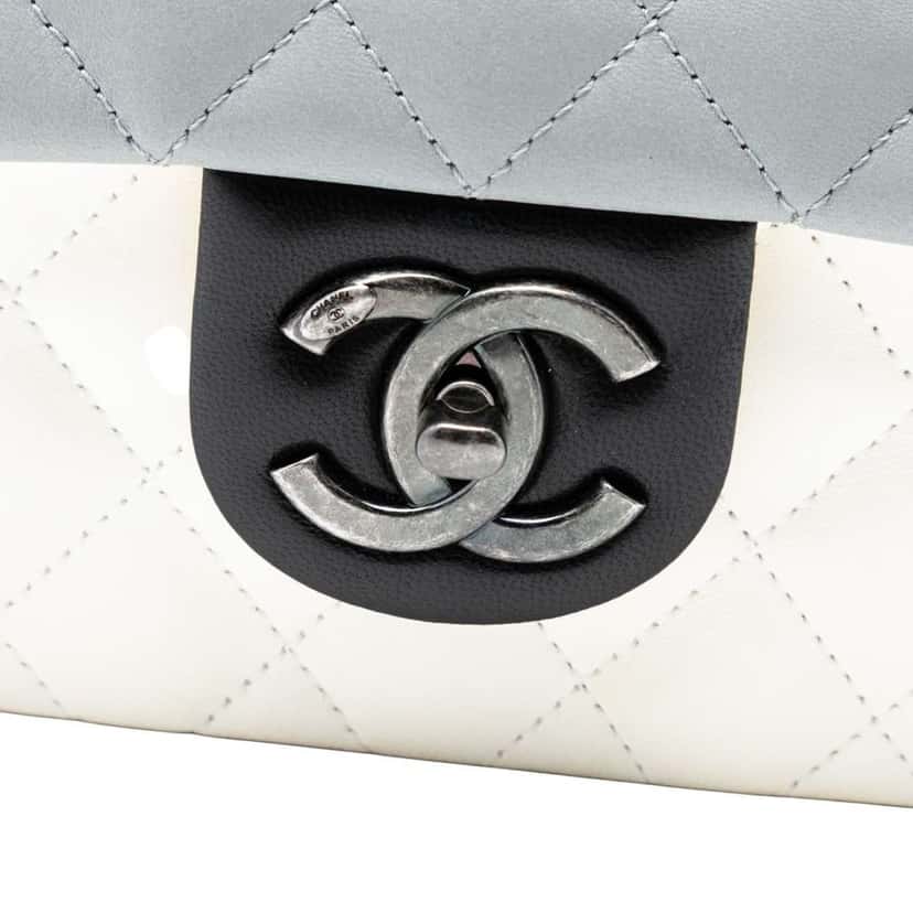 Chanel Medium Classic Tricolor Lambskin Single Flap Grey Leather Good condition - Box View