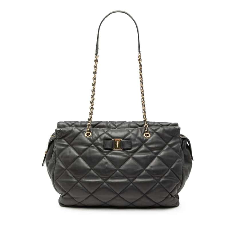 Salvatore Ferragamo Large Quilted Nappa Vara Tote Black Leather Very good condition - Front View