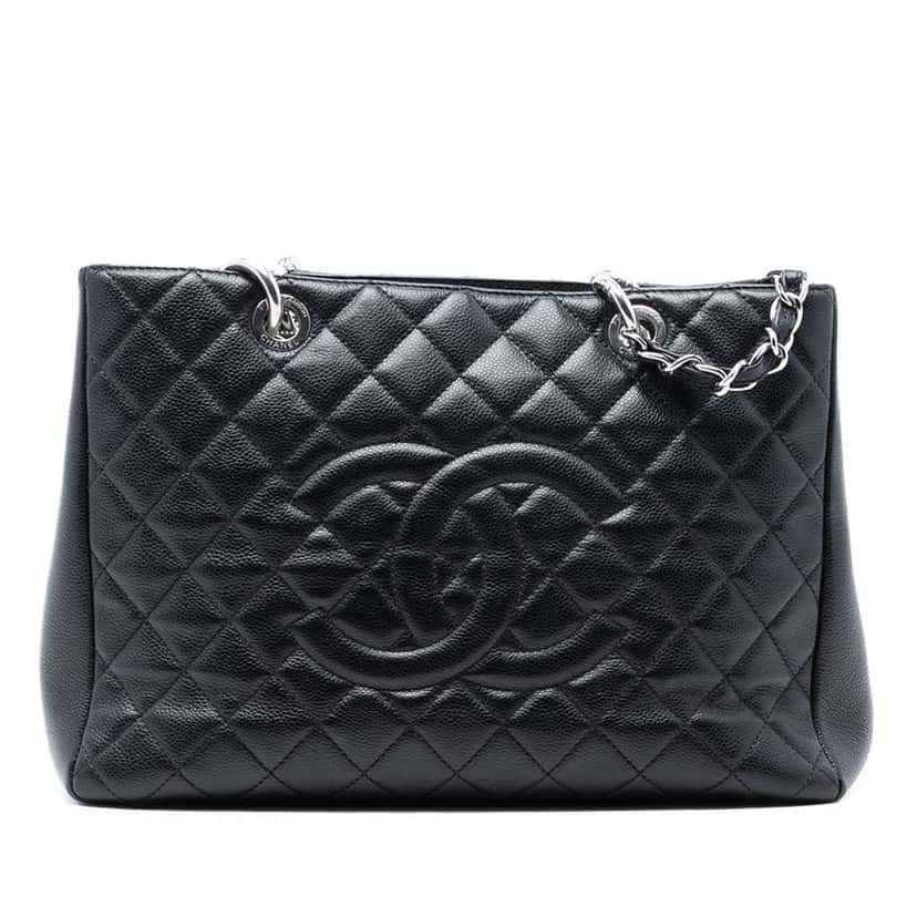 Chanel Caviar Grand Shopping Tote Black Leather Very good condition - Front View