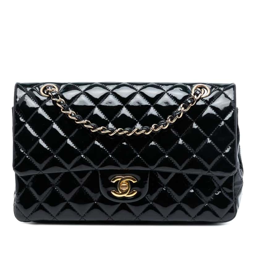 Chanel Medium Classic Patent Double Flap Black Leather Good condition - Front View