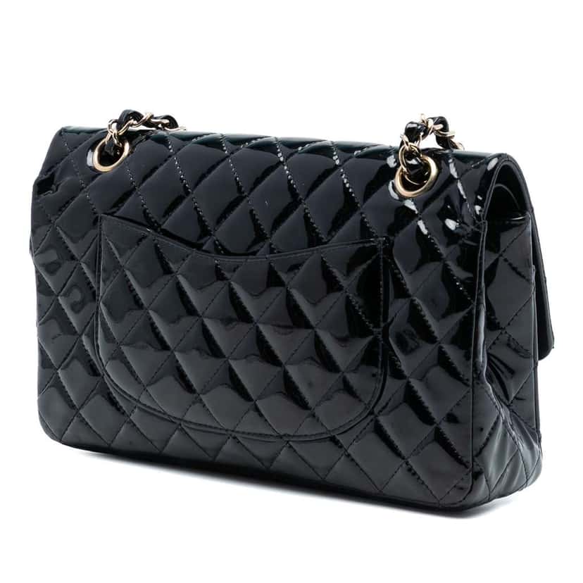 Chanel Medium Classic Patent Double Flap Black Leather Good condition - Back View