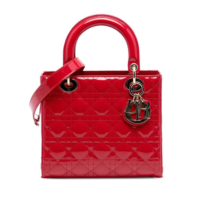 Dior Medium Patent Cannage Lady Dior Red Leather Good condition - Front View