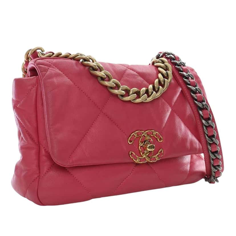 Chanel Medium Lambskin 19 Flap Pink Leather Good condition - Back View