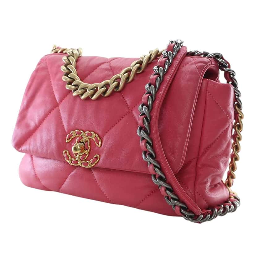 Chanel Medium Lambskin 19 Flap Pink Leather Good condition - Inside View