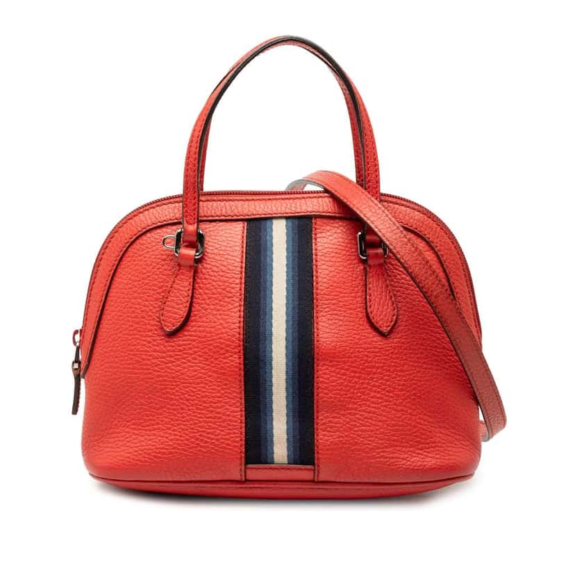 Gucci Mini Calfskin Web Dome Satchel Red Leather Very good condition - Front View