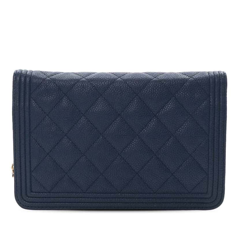 Chanel Quilted Caviar Boy Wallet on Chain Blue Leather Very good condition - Back View
