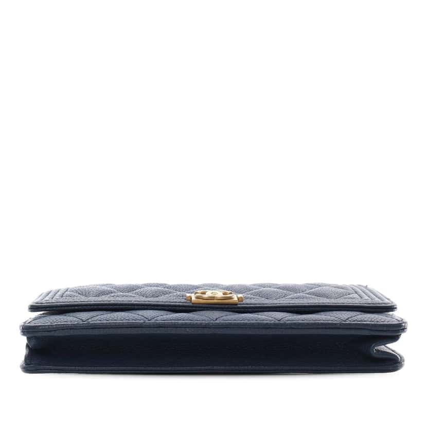 Chanel Quilted Caviar Boy Wallet on Chain Blue Leather Very good condition - Inside View
