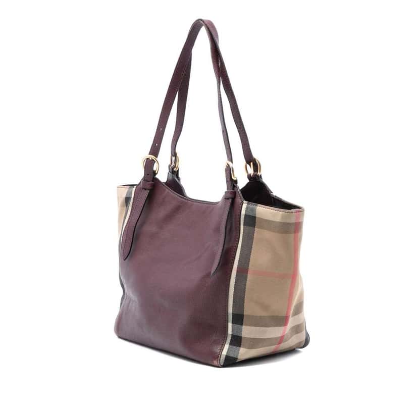 Burberry Small Leather and House Check Canvas Canterbury Tote Red Leather Very good condition - Back View