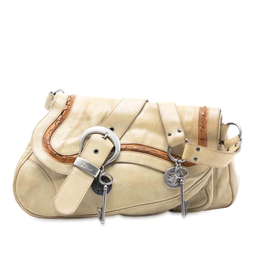 Dior Calfskin Gaucho Double Saddle Shoulder Bag Brown Leather Good condition - Front View
