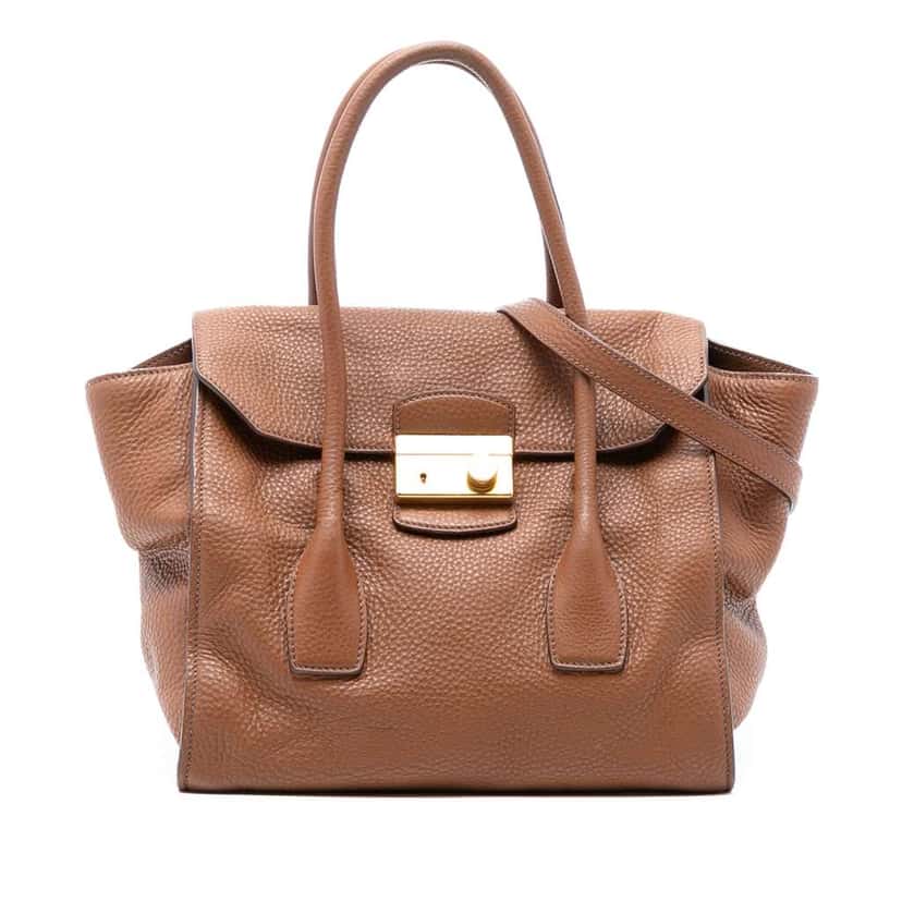 Prada Vitello Daino Sound Lock Satchel Brown Leather Very good condition - Front View