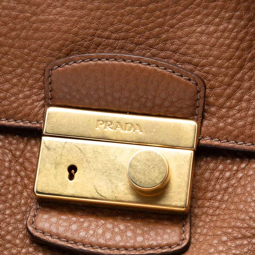 Prada Vitello Daino Sound Lock Satchel Brown Leather Very good condition - Box View