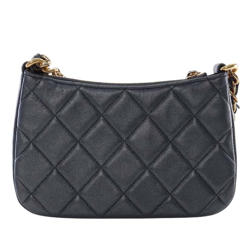 Chanel Small Quilted Lambskin Logo Chain Crossbody Black Leather Good condition - Model View