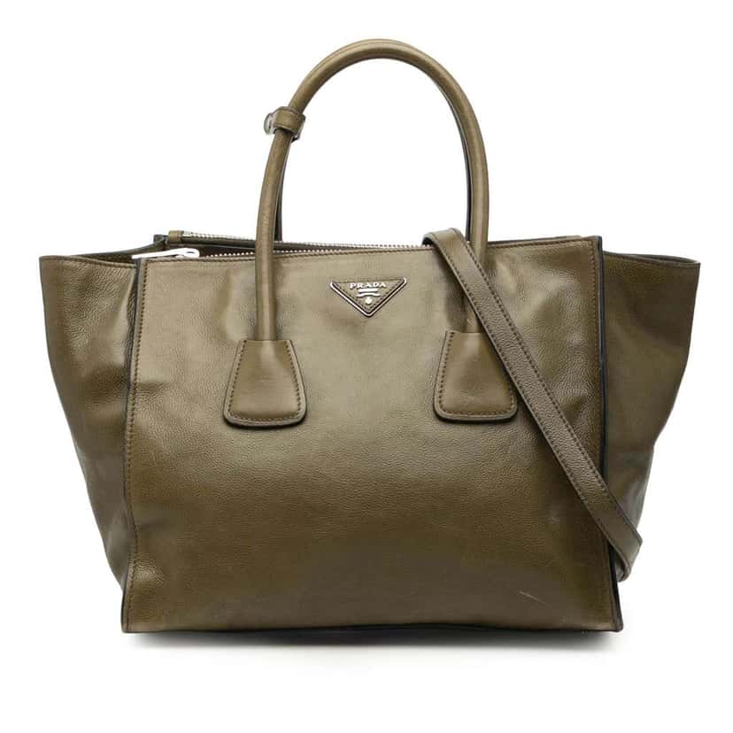 Prada Glace Calf Twin Pocket Double Handle Satchel Brown Leather Good condition - Front View