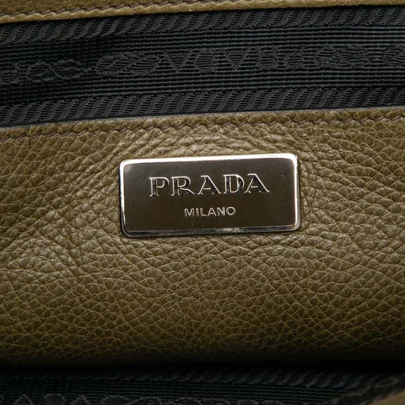 Prada Glace Calf Twin Pocket Double Handle Satchel Brown Leather Good condition - Box View