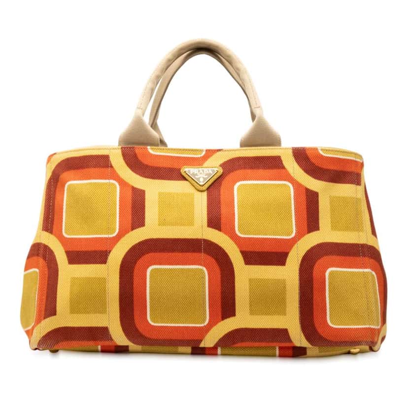 Prada Large Printed Canvas Canapa Soho Satchel Yellow Canvas Very good condition - Front View