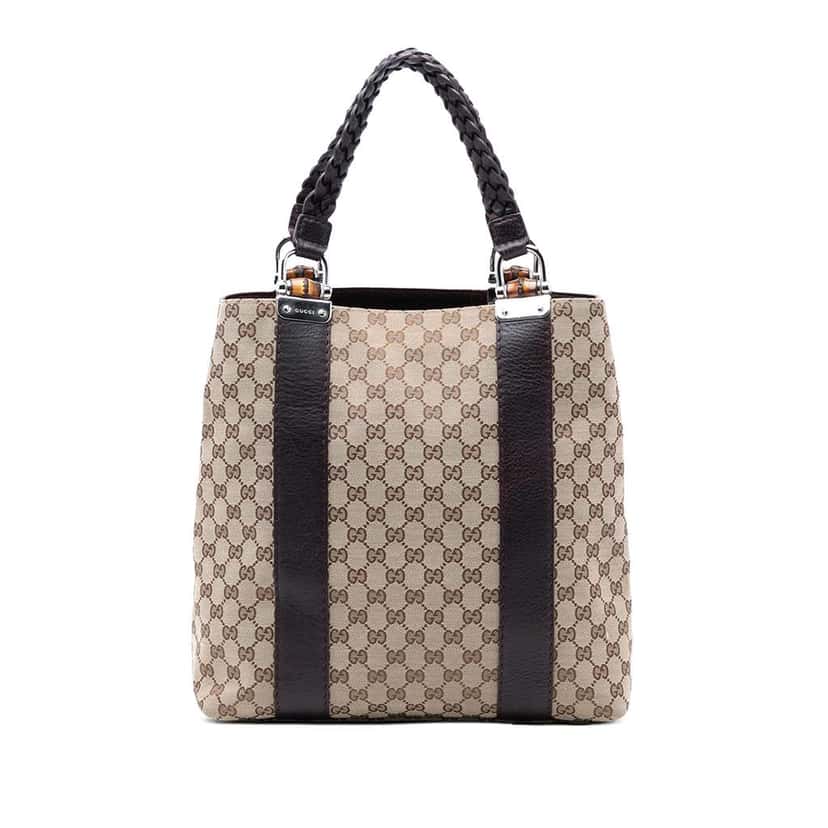 Gucci Large GG Canvas Bamboo Libeccio Tote Brown Canvas Good condition - Front View
