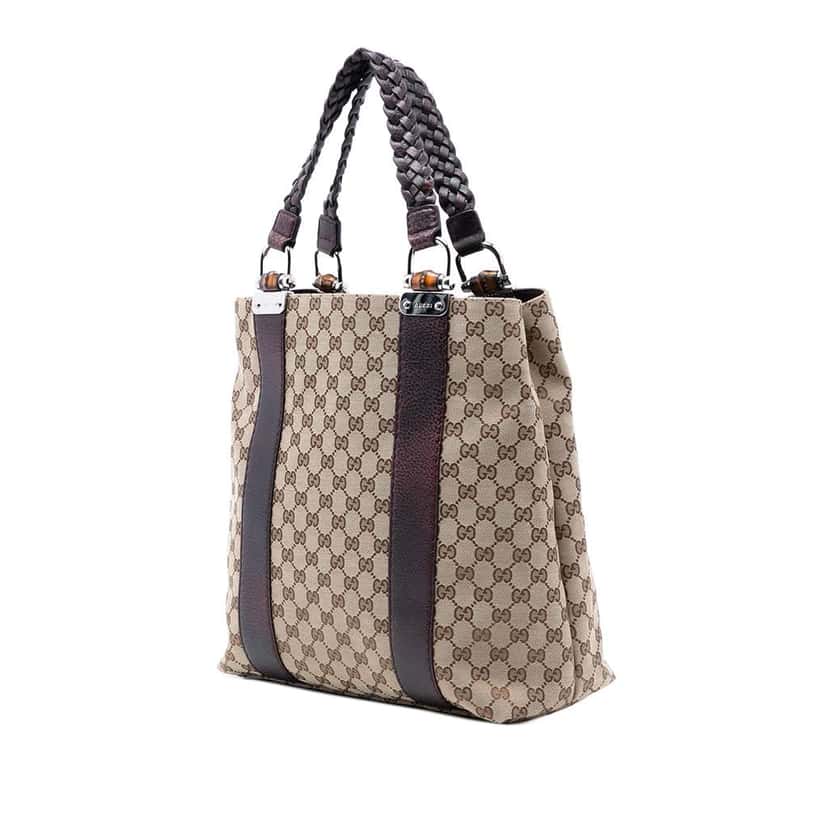 Gucci Large GG Canvas Bamboo Libeccio Tote Brown Canvas Good condition - Back View
