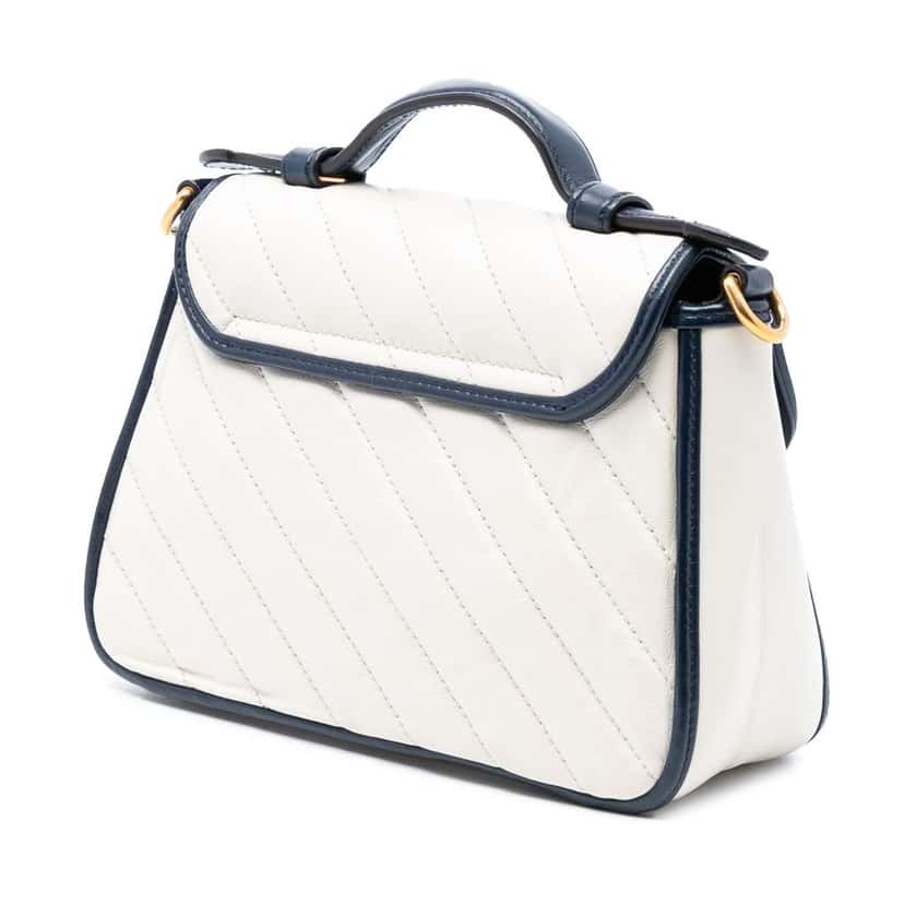 Gucci Mini GG Marmont Matelasse Diagonal Leather Torchon Top Handle Bag White Leather Good condition - Back View