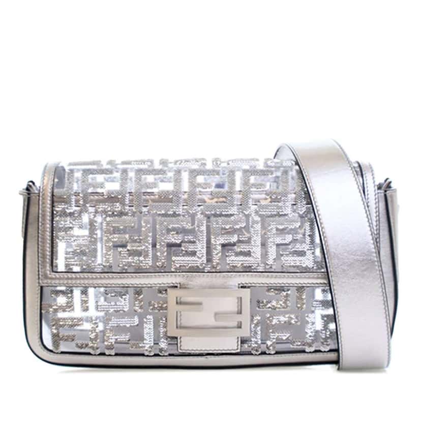 Fendi Nicki Minaj Medium Sequined PVC FF 1974 Baguette Satchel Silver Good condition - Front View